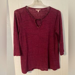 JUICY COUTURE RED MAROON JEWELED TRIM BLOUSE SIZE LARGE